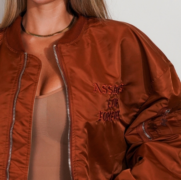 NWT Assholes Live Forever Brown Tan Reversible Bomber Jacket ALF Unisex Size 2XL - Picture 3 of 15